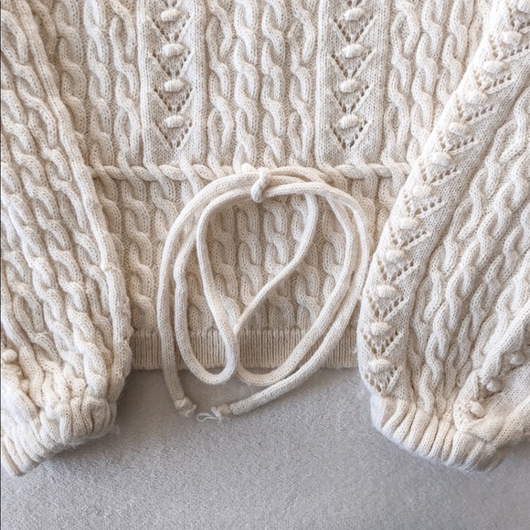 Cream Cable knit Balloon sleeve Sweater - Picture 8 of 10